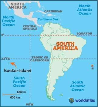 map of South America, including Easter Island