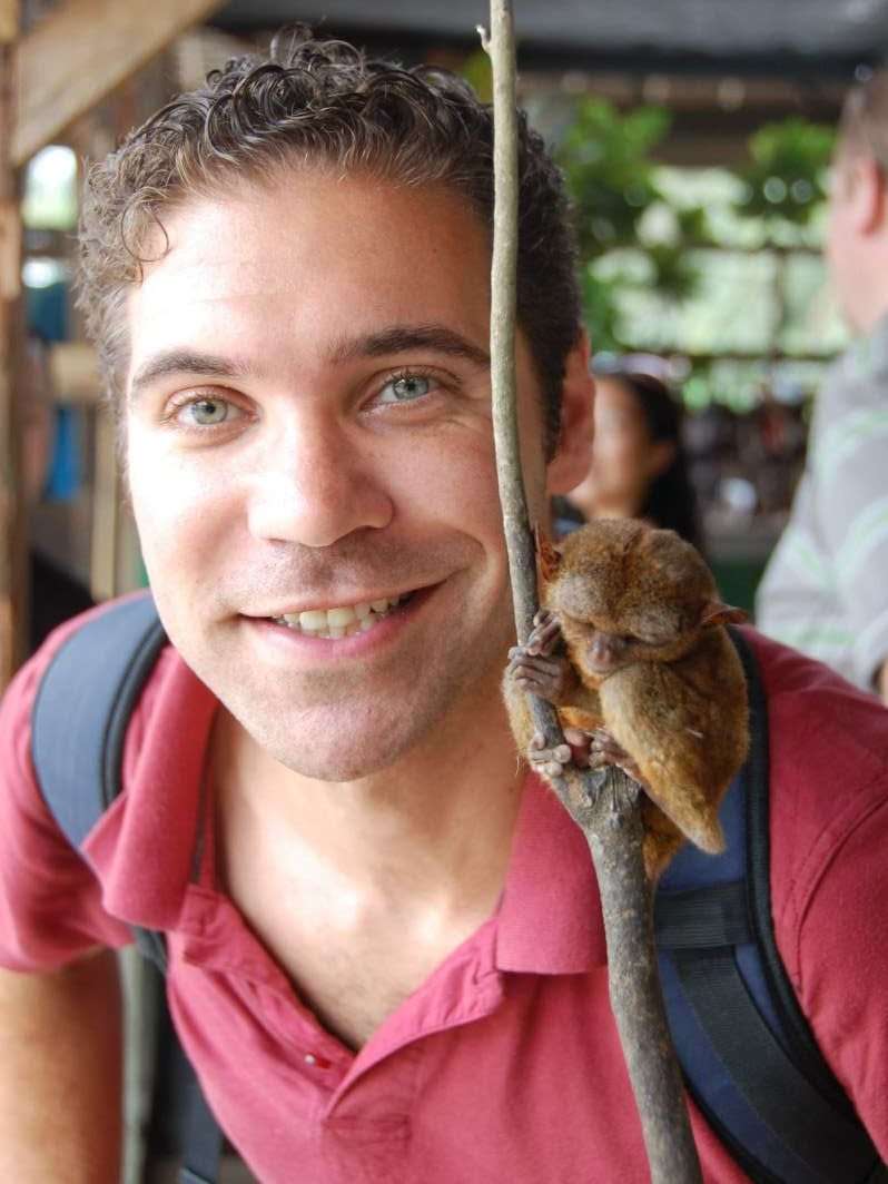 Visit50 founder Todd with a Philippine Tarsier in Bohol, Philippines